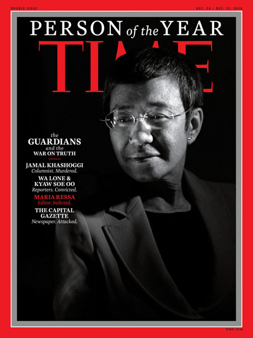マリア・レッサ氏の写真が表紙に掲載されたタイム誌=同誌提供