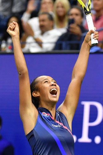 女子シングルス3回戦で大坂なおみを破ったフェルナンデス=3日、ニューヨーク(EPA時事)